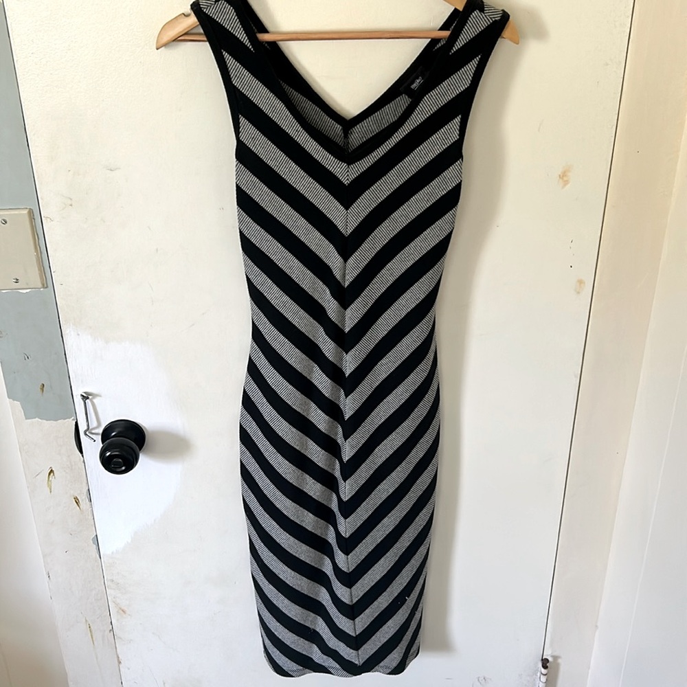 Black and grey midi dress